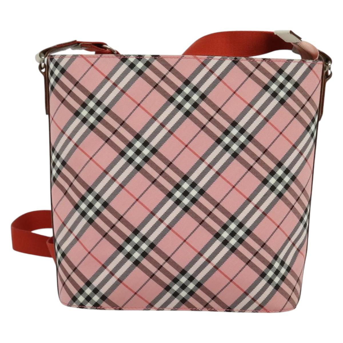 BURBERRY Nova Check Blue Label Shoulder Bag Nylon Pink Silver Auth 138245