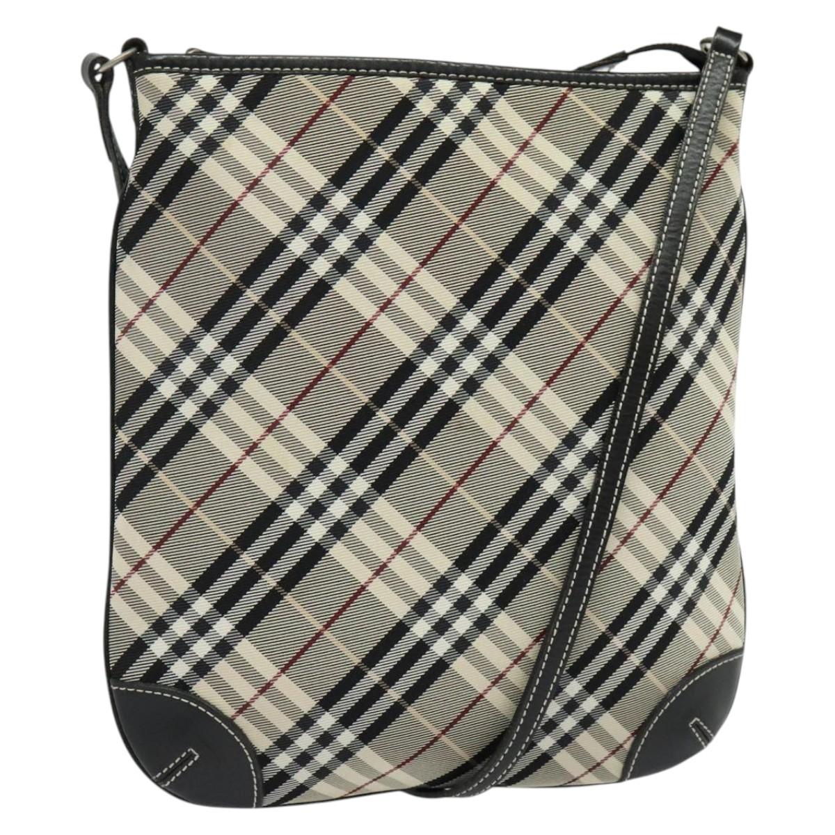 BURBERRY Nova Check Blue Label Shoulder Bag Nylon Beige Silver Auth 138246