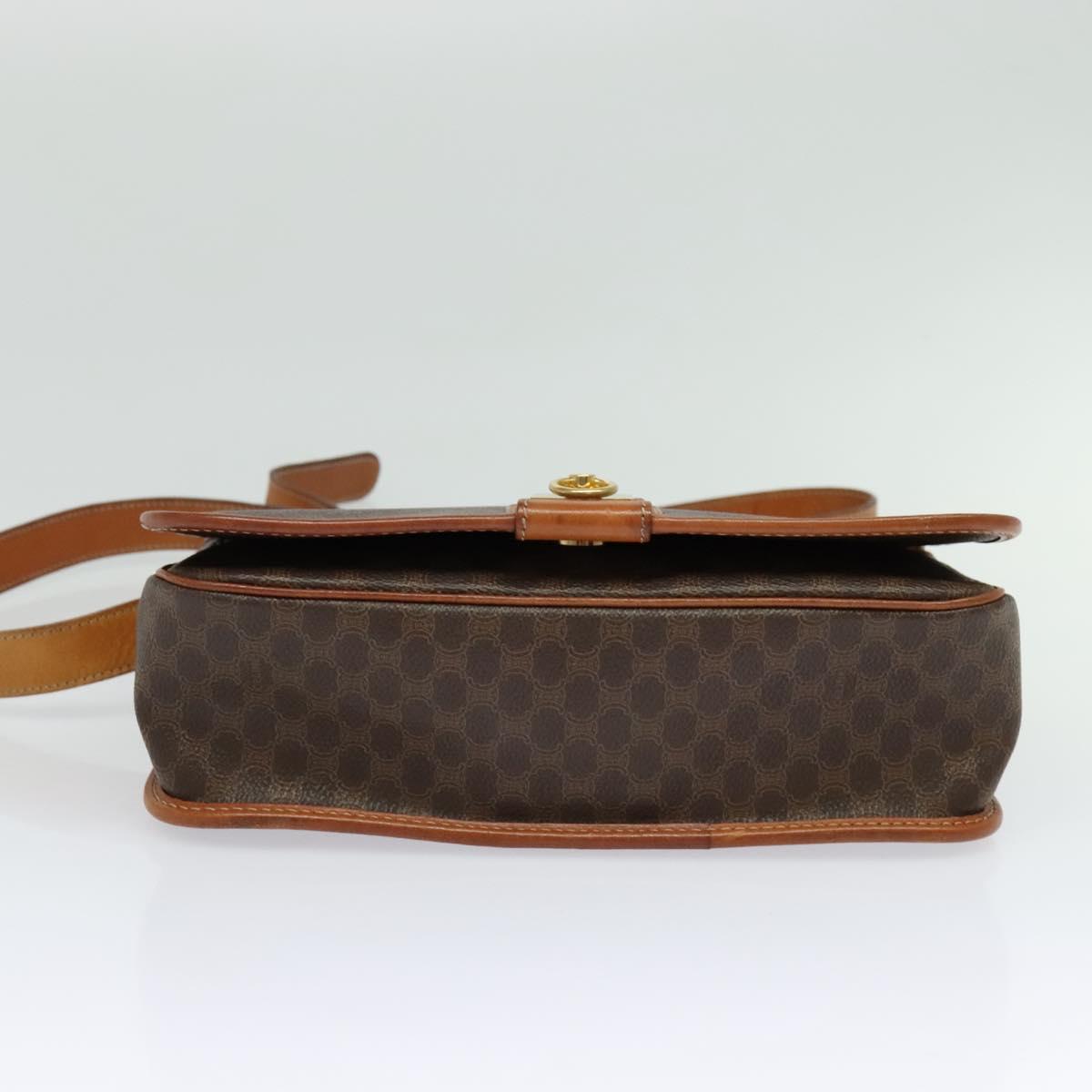 CELINE Macadam Canvas Shoulder Bag PVC Leather Brown Gold Auth 138247