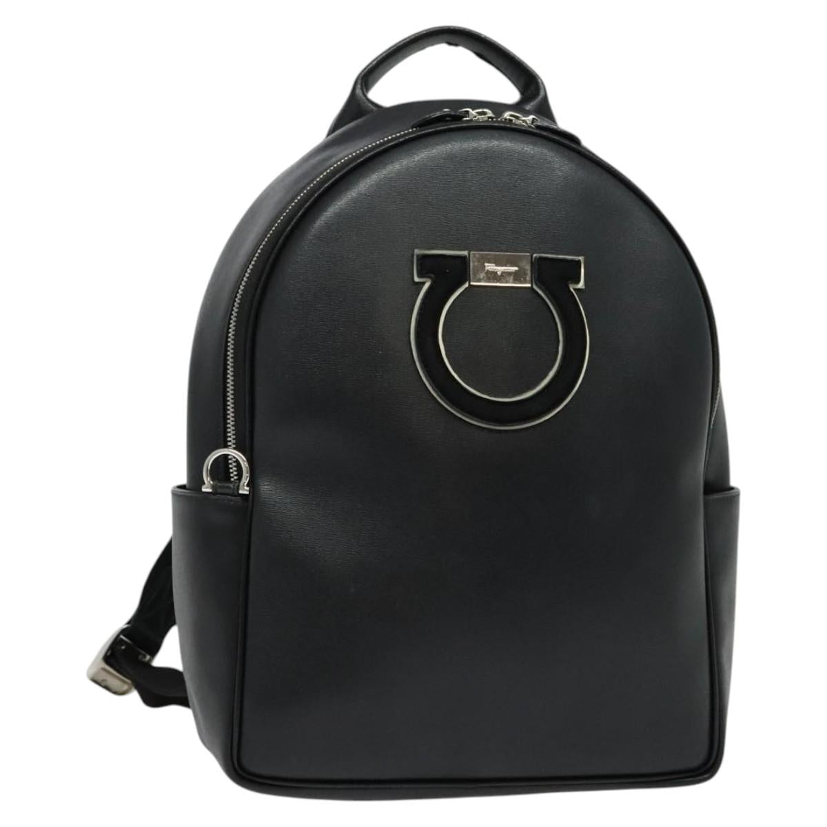Salvatore Ferragamo Gancini Backpack Leather Black Silver Auth 138252