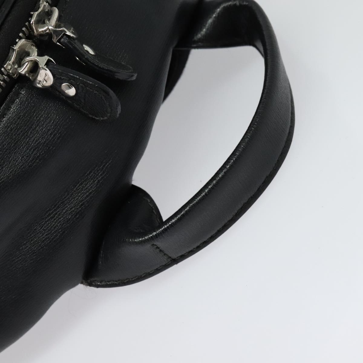 Salvatore Ferragamo Gancini Backpack Leather Black Silver Auth 138252