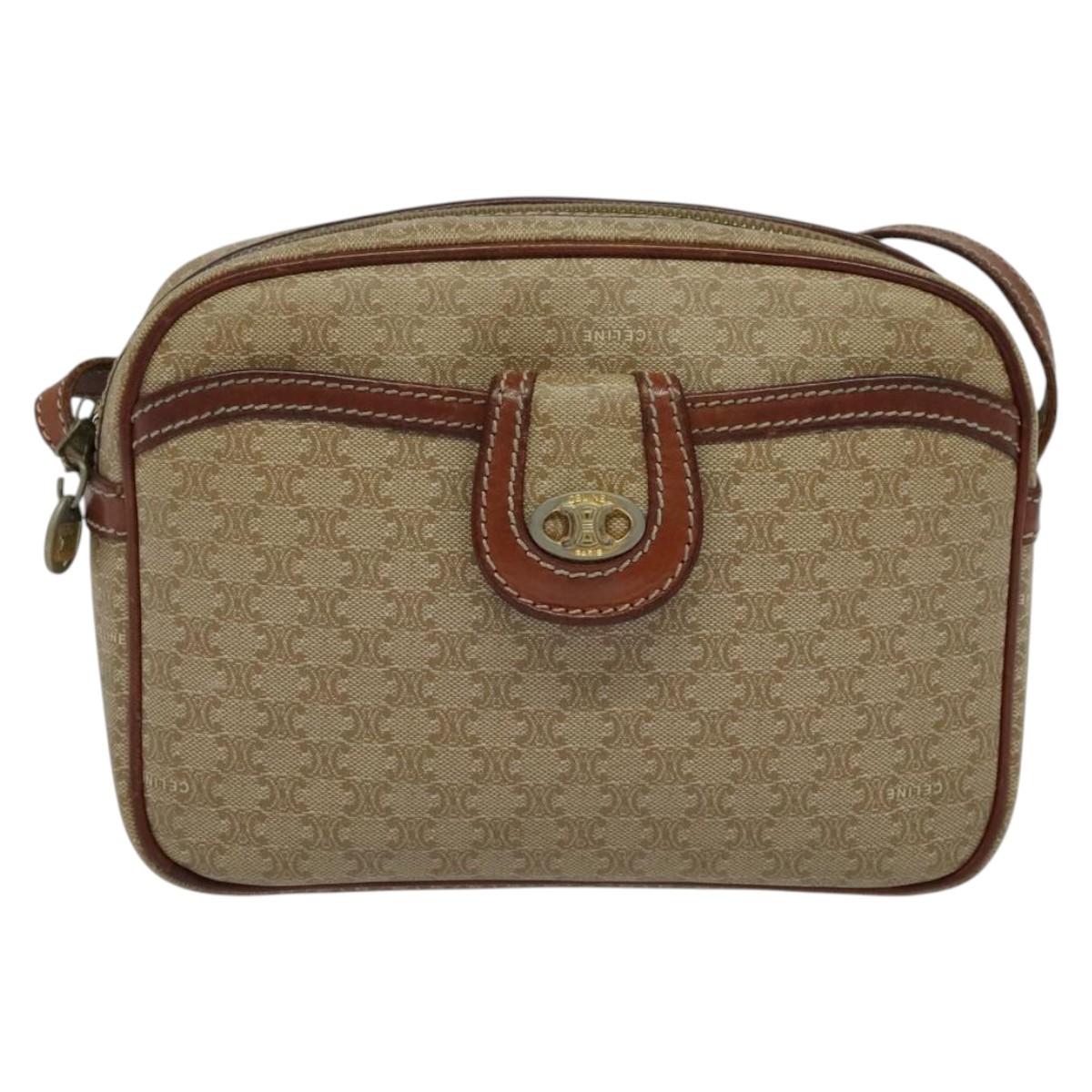 CELINE Macadam Canvas Shoulder Bag Beige Auth 138274