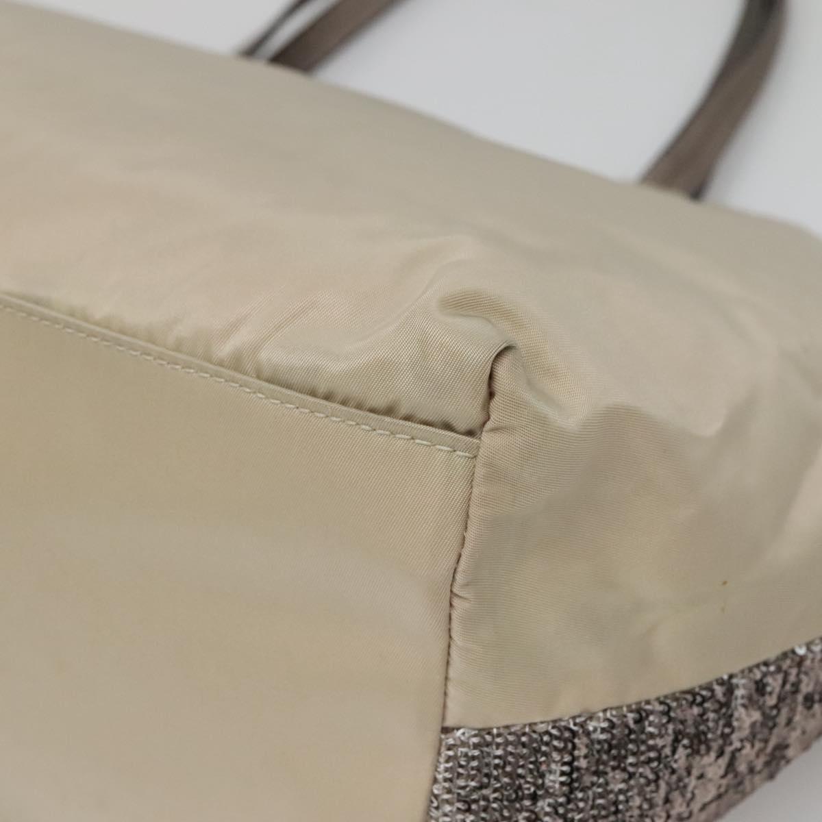 Salvatore Ferragamo Sequin Vala Tote Bag Nylon Silver Auth 138278