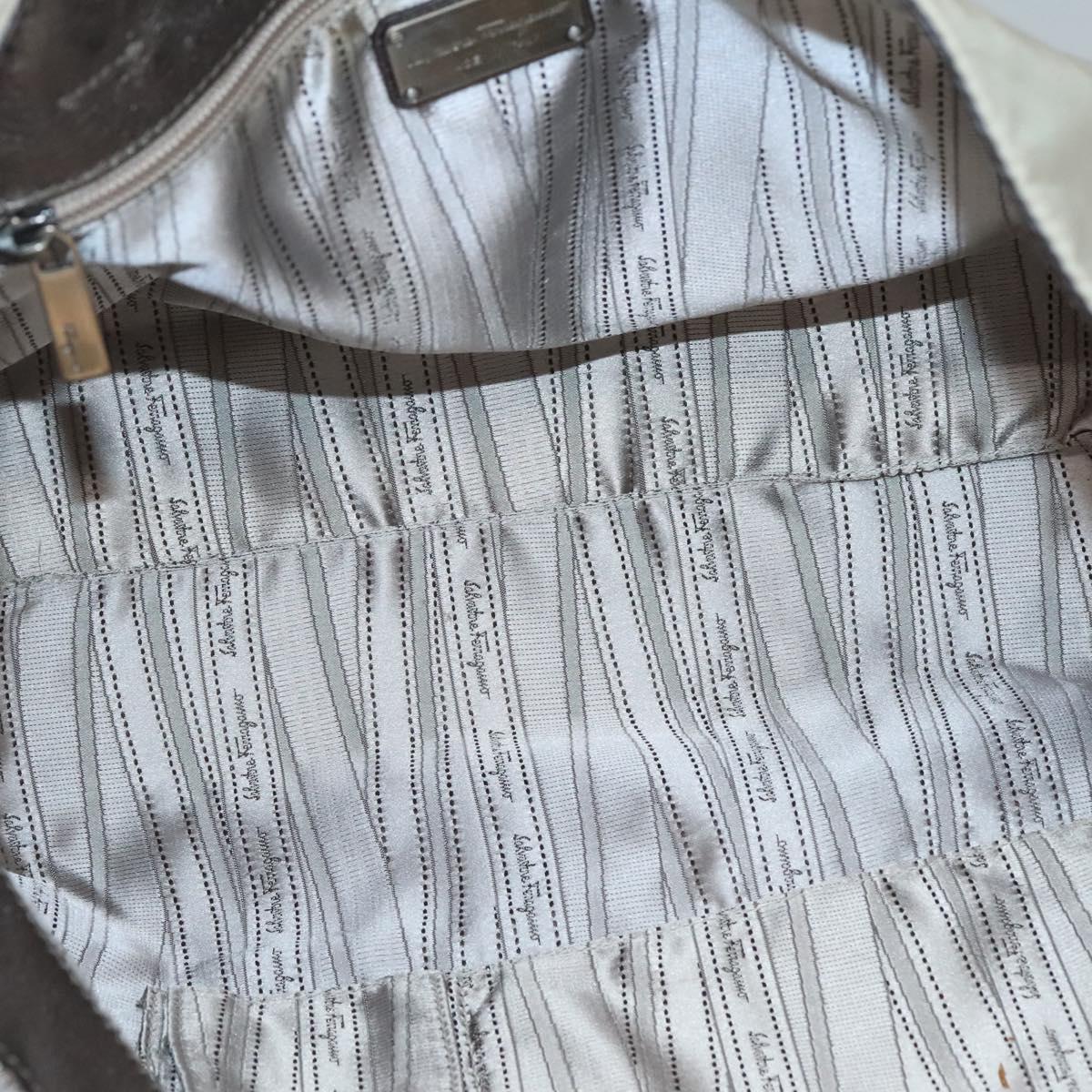 Salvatore Ferragamo Sequin Vala Tote Bag Nylon Silver Auth 138278