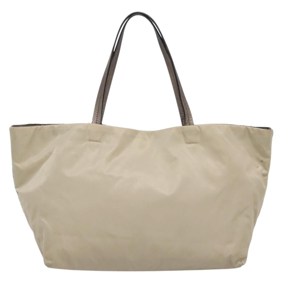Salvatore Ferragamo Sequin Vala Tote Bag Nylon Silver Auth 138278
