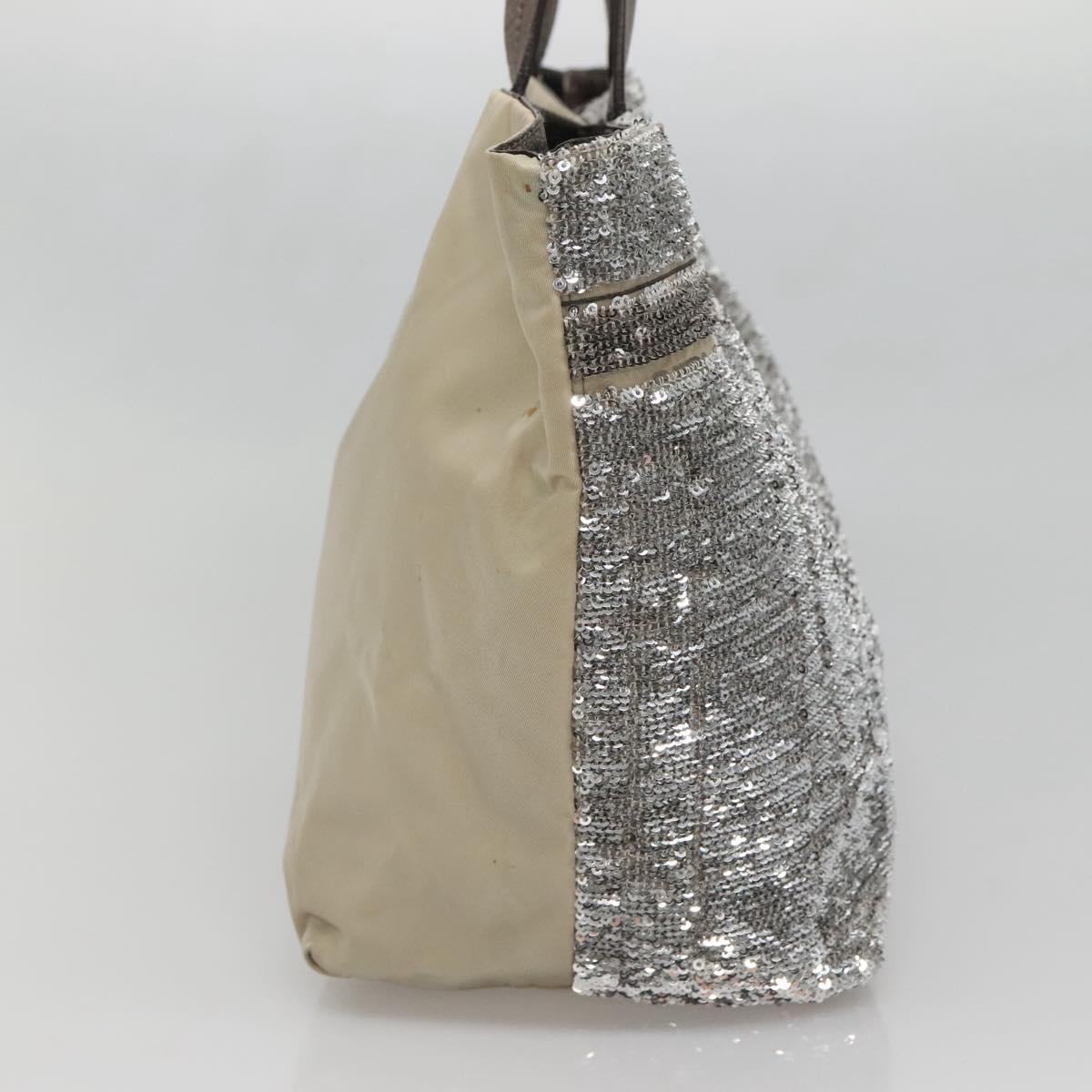 Salvatore Ferragamo Sequin Vala Tote Bag Nylon Silver Auth 138278