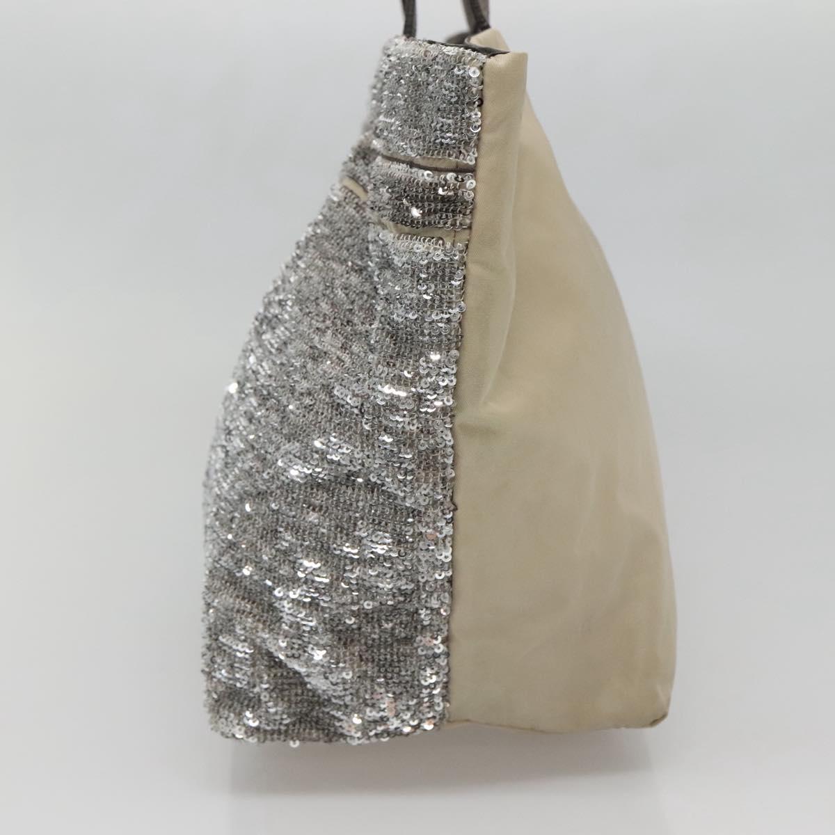 Salvatore Ferragamo Sequin Vala Tote Bag Nylon Silver Auth 138278