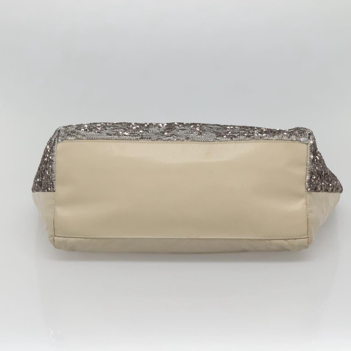 Salvatore Ferragamo Sequin Vala Tote Bag Nylon Silver Auth 138278