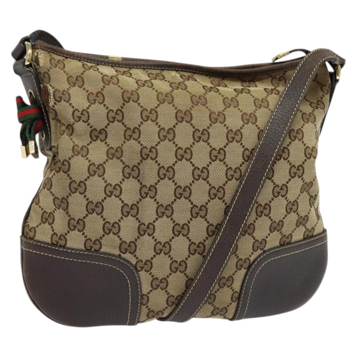 GUCCI GG Canvas Web Sherry Line Shoulder Bag Beige Red Green Auth 138289