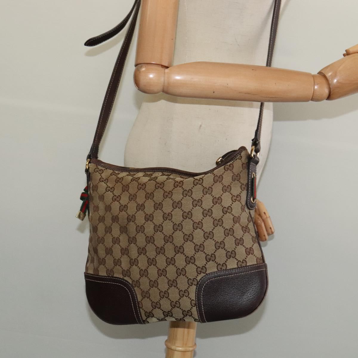 GUCCI GG Canvas Web Sherry Line Shoulder Bag Beige Red Green Auth 138289