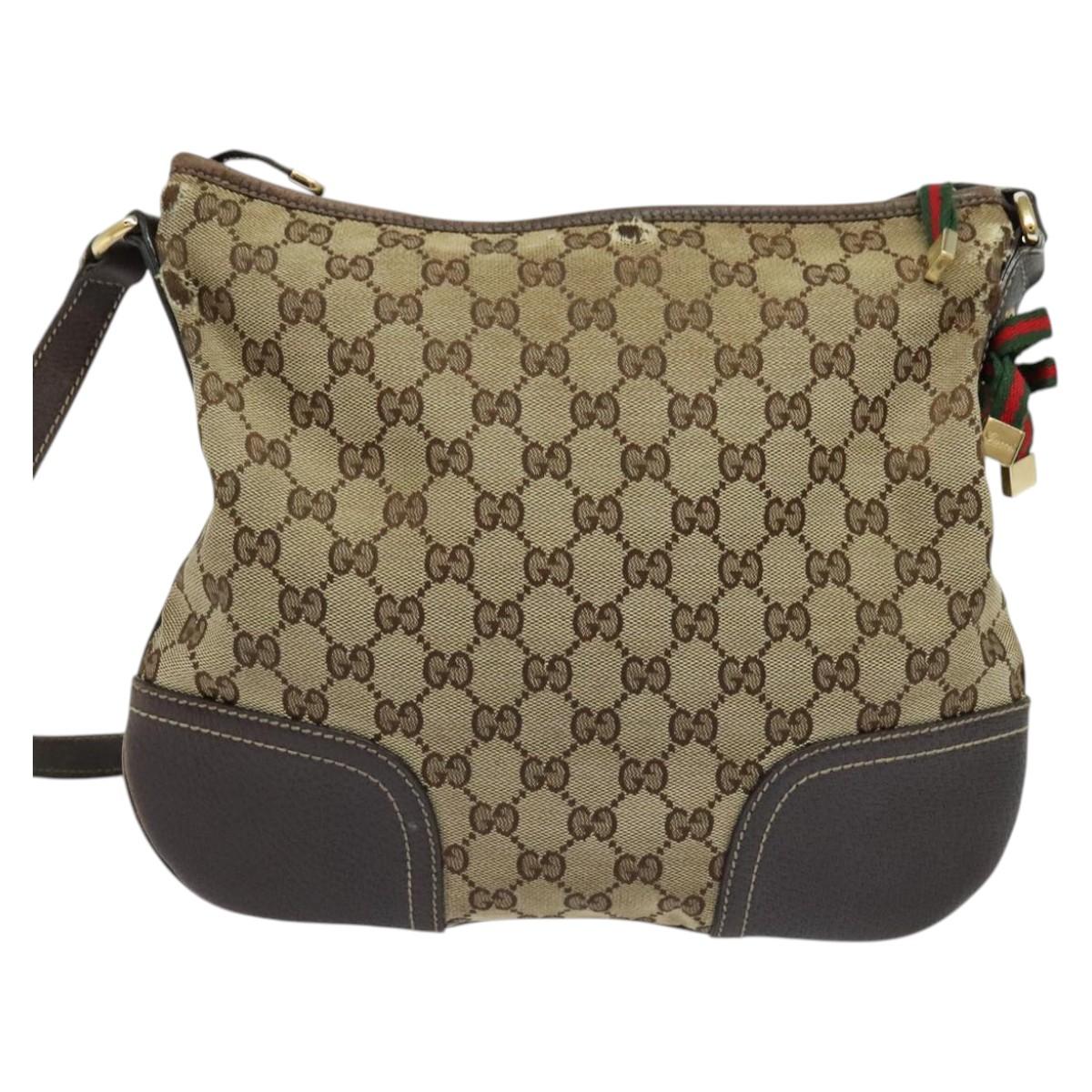GUCCI GG Canvas Web Sherry Line Shoulder Bag Beige Red Green Auth 138289