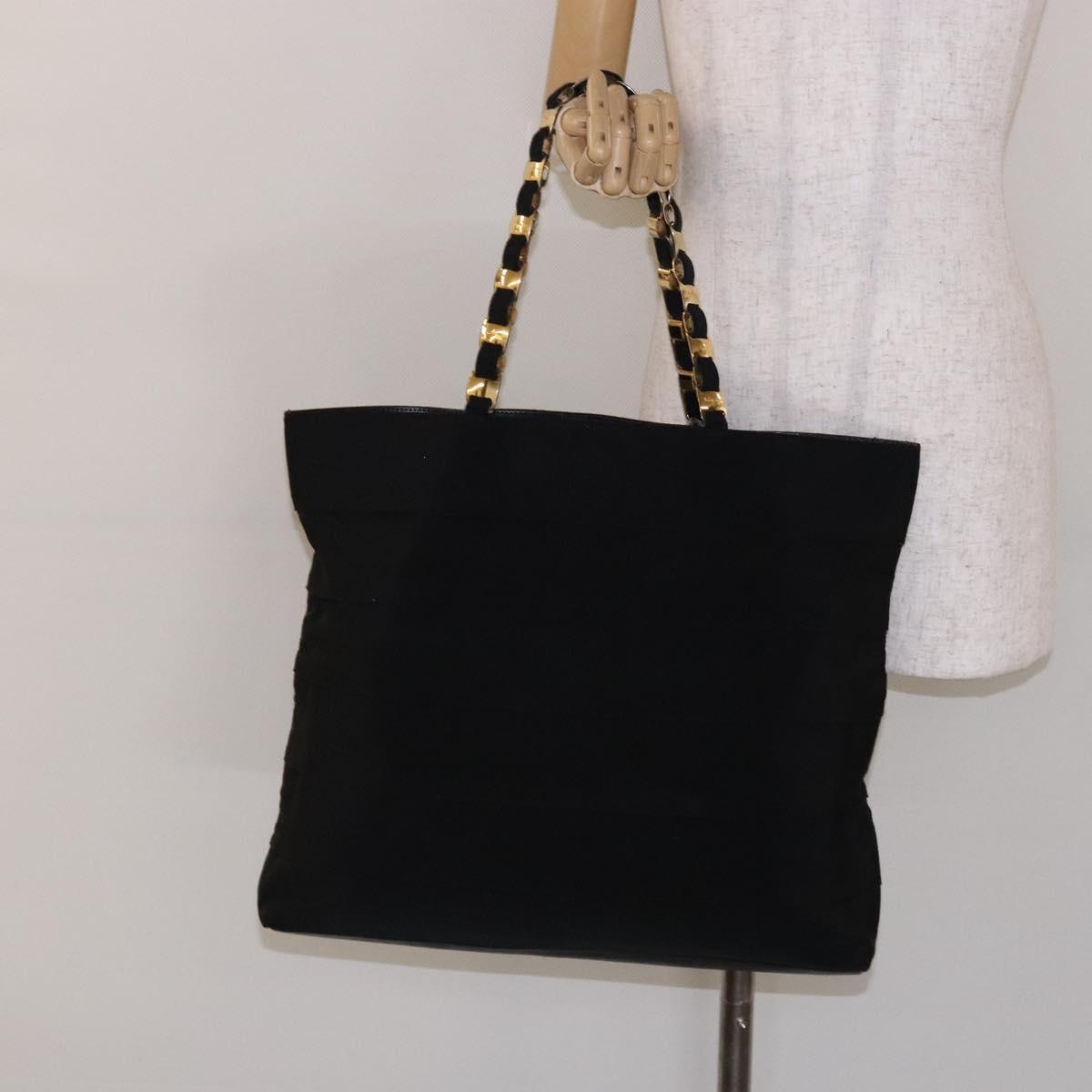 Salvatore Ferragamo Vala Chain Shoulder Bag Canvas Black Gold Auth 138299