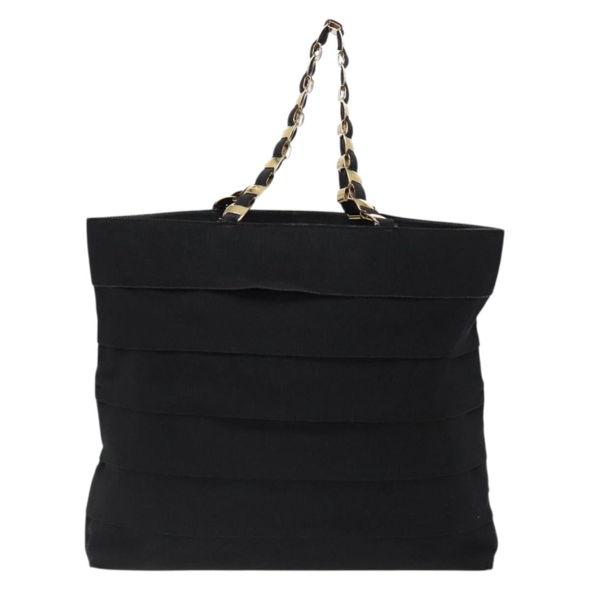Salvatore Ferragamo Vala Chain Shoulder Bag Canvas Black Gold Auth 138299
