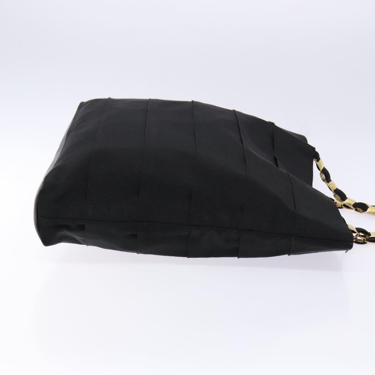 Salvatore Ferragamo Vala Chain Shoulder Bag Canvas Black Gold Auth 138299