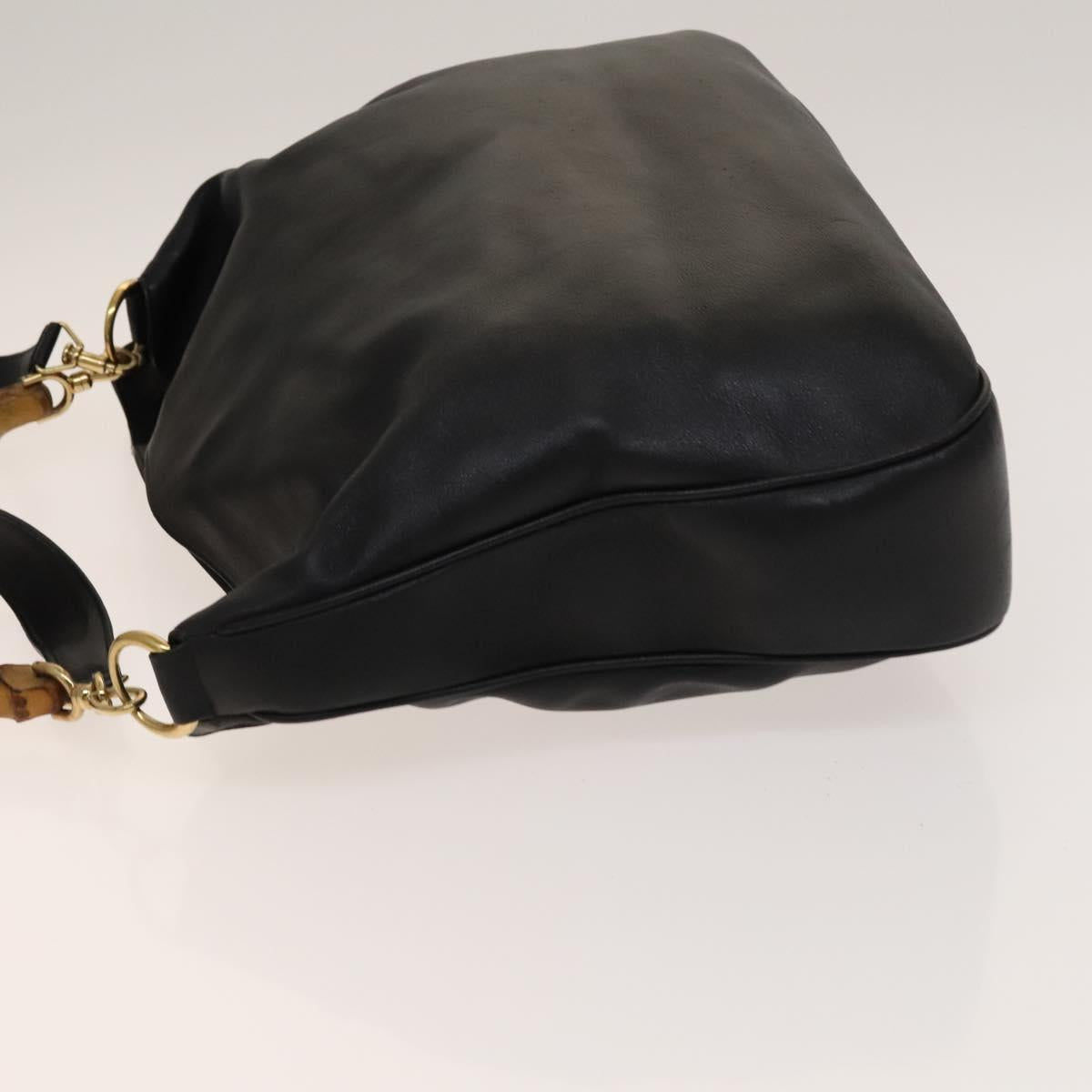 GUCCI Bamboo Shoulder Bag Leather 2way Black Gold 001 1781 1577 Auth 138302