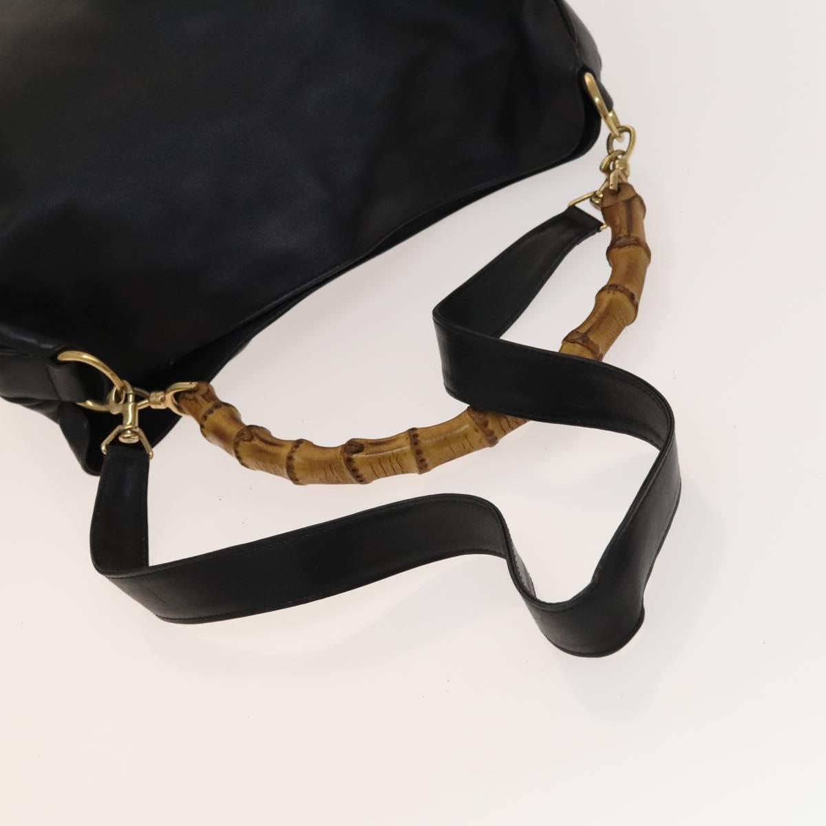 GUCCI Bamboo Shoulder Bag Leather 2way Black Gold 001 1781 1577 Auth 138302