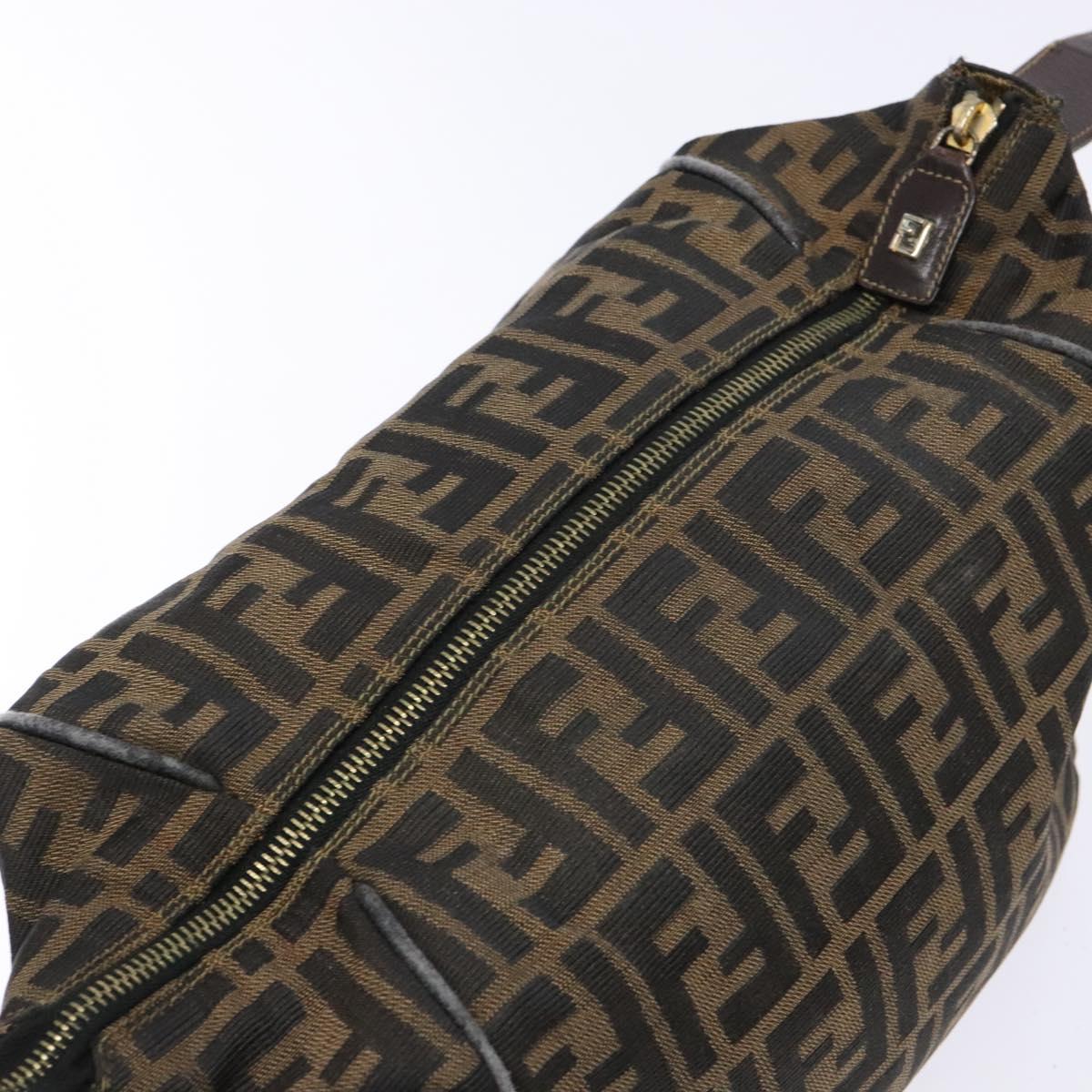 FENDI Zucca Canvas Vanity Pouch Brown Black gold Auth 138304