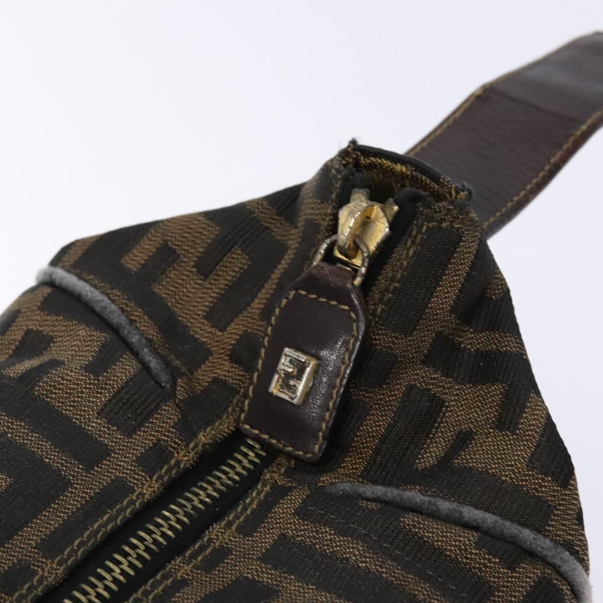 FENDI Zucca Canvas Vanity Pouch Brown Black gold Auth 138304