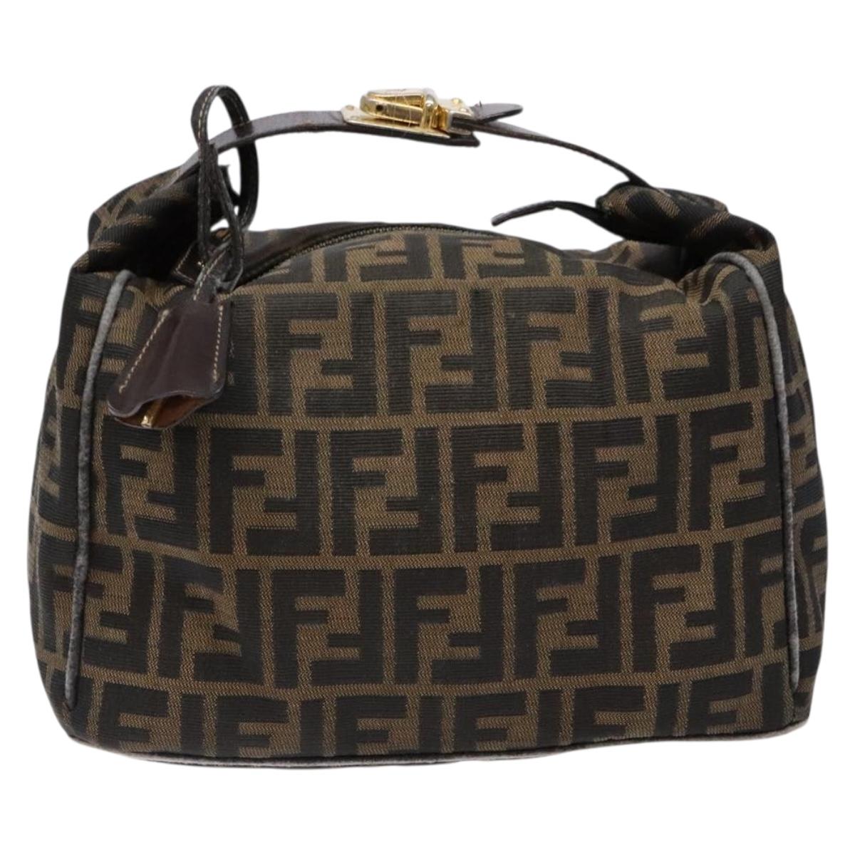 FENDI Zucca Canvas Vanity Pouch Brown Black gold Auth 138304