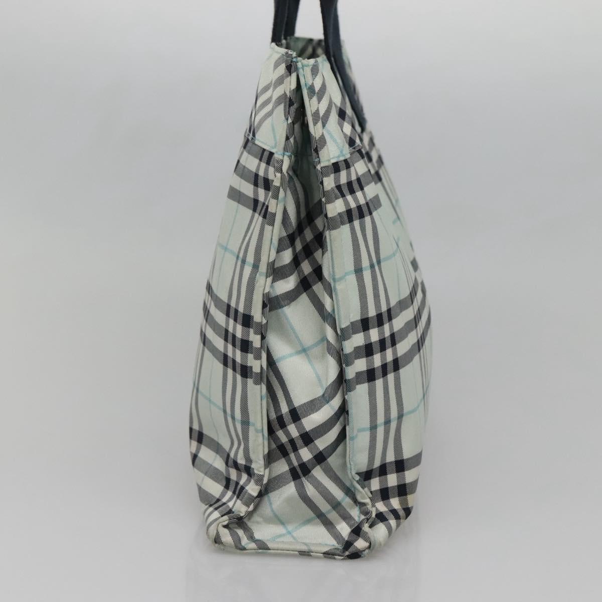 BURBERRY Nova Check Blue Label Hand Bag Nylon Light Blue Silver Auth 138310