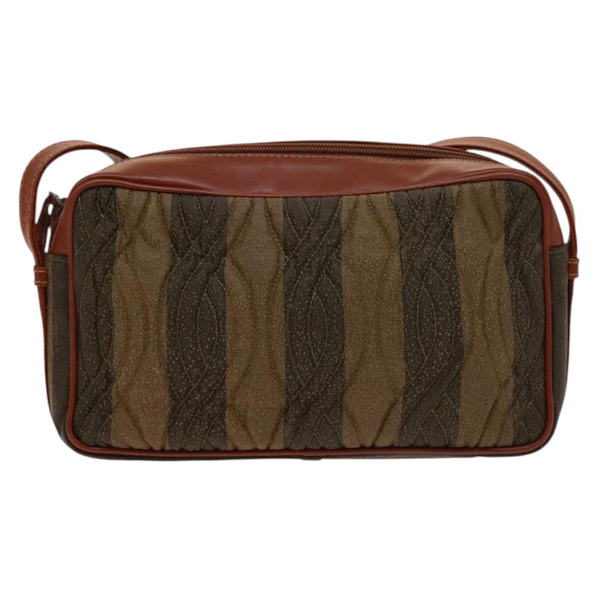 FENDI Pecan Canvas Shoulder Bag Coated Canvas Black Brown gold Auth 138323