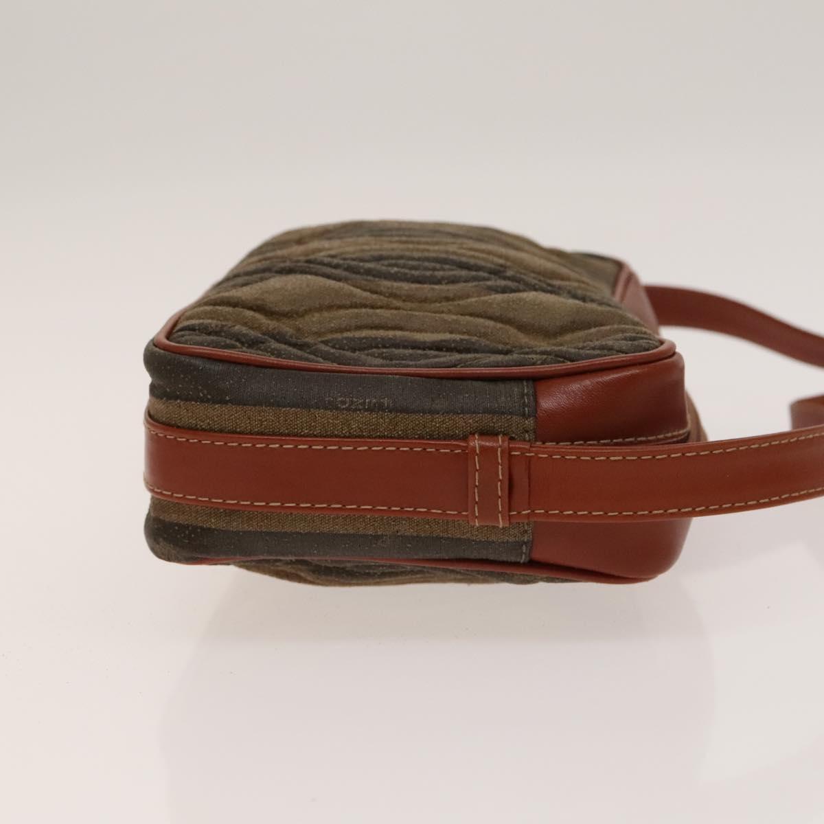 FENDI Pecan Canvas Shoulder Bag Coated Canvas Black Brown gold Auth 138323