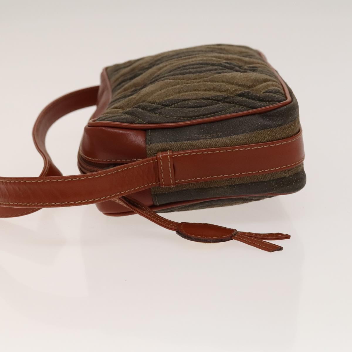 FENDI Pecan Canvas Shoulder Bag Coated Canvas Black Brown gold Auth 138323