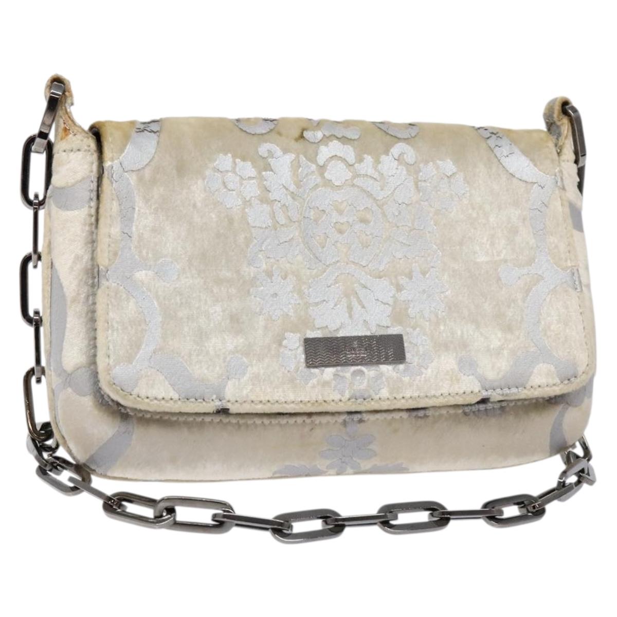 GUCCI Chain Shoulder Bag Velor White 007 2033 1705 Auth 138324