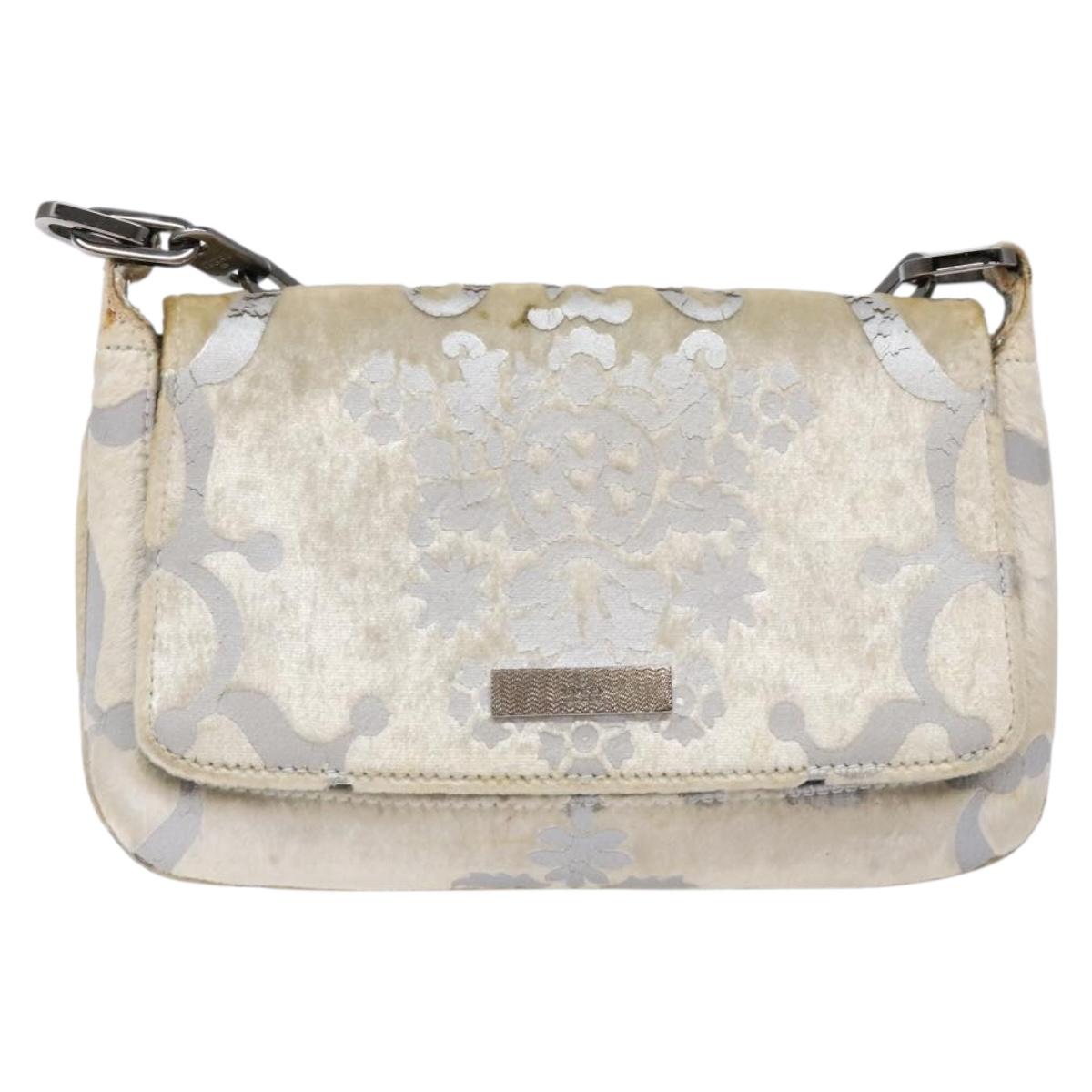 GUCCI Chain Shoulder Bag Velor White 007 2033 1705 Auth 138324