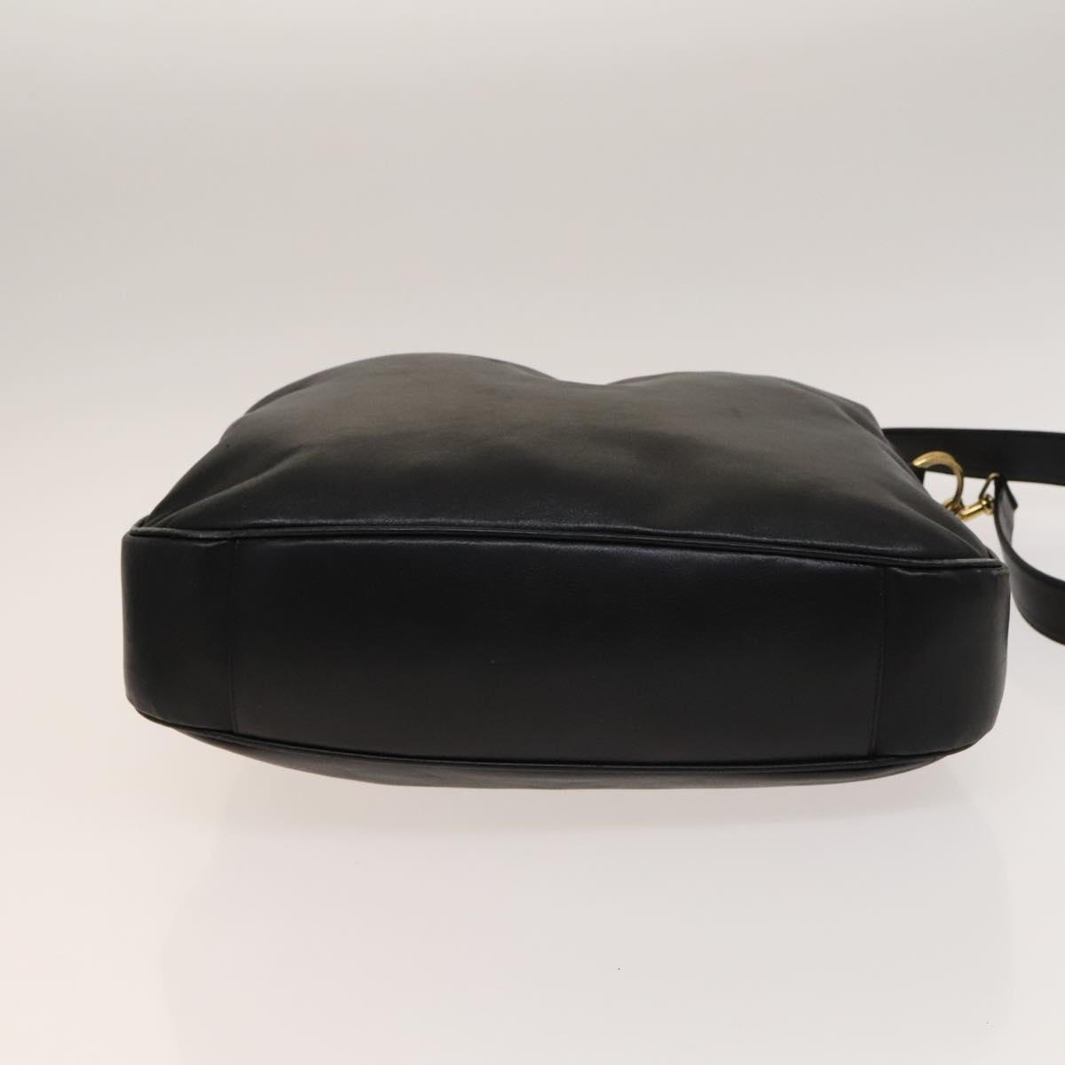 GUCCI Bamboo Shoulder Bag Leather 2way Black Gold 001 1577 Auth 138325
