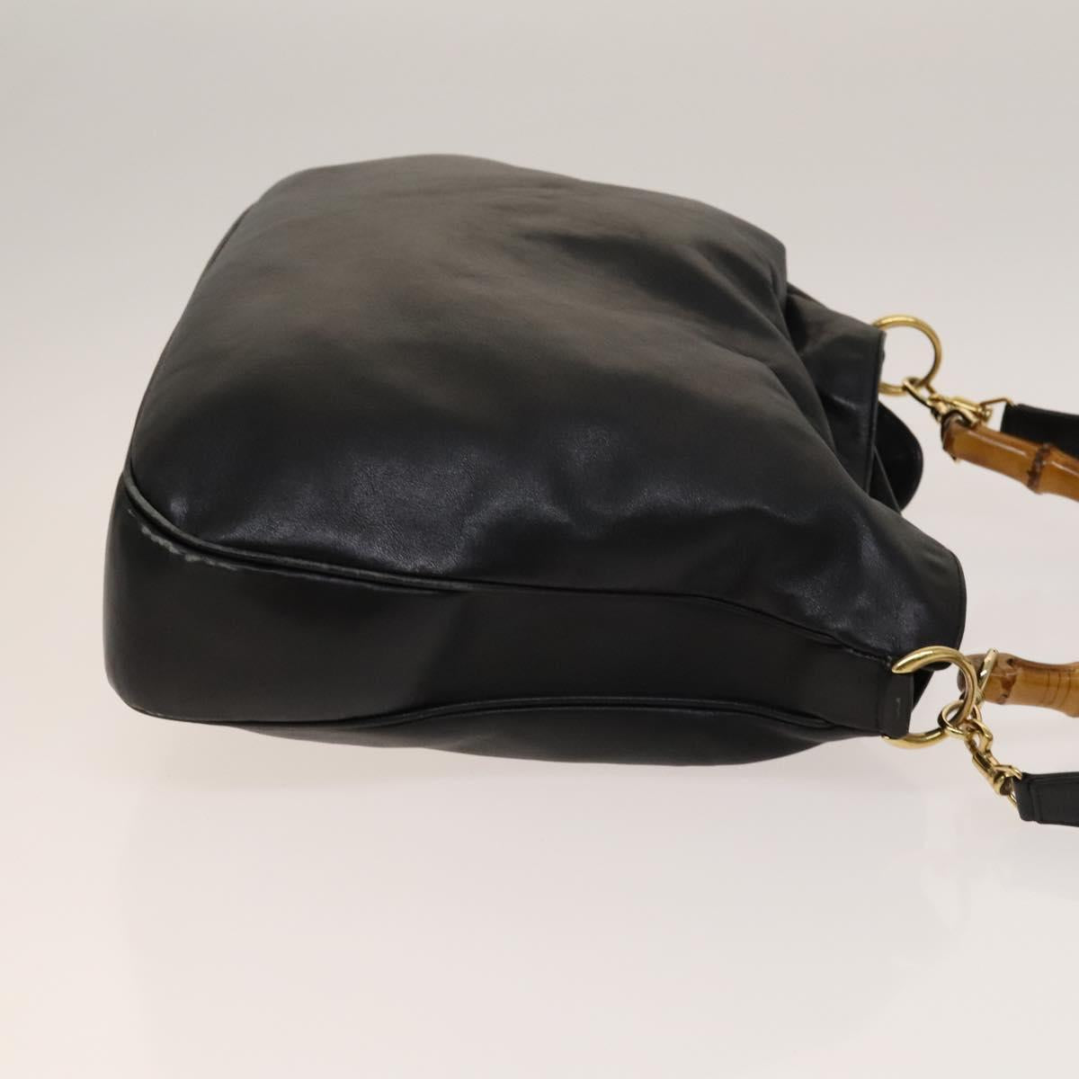 GUCCI Bamboo Shoulder Bag Leather 2way Black Gold 001 1577 Auth 138325