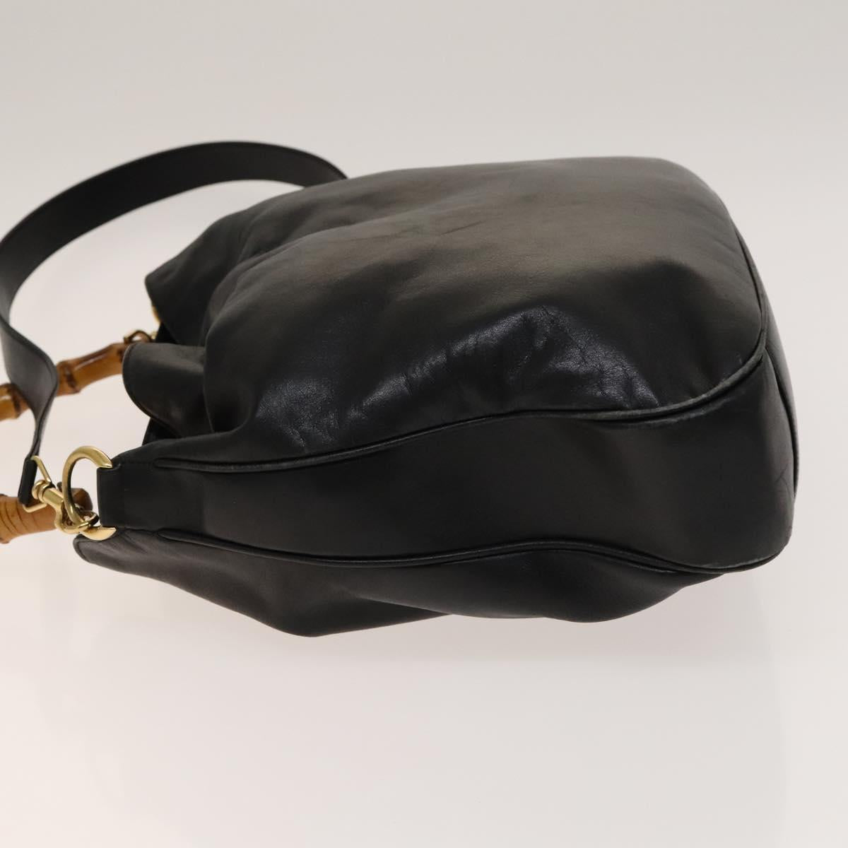 GUCCI Bamboo Shoulder Bag Leather 2way Black Gold 001 1577 Auth 138325