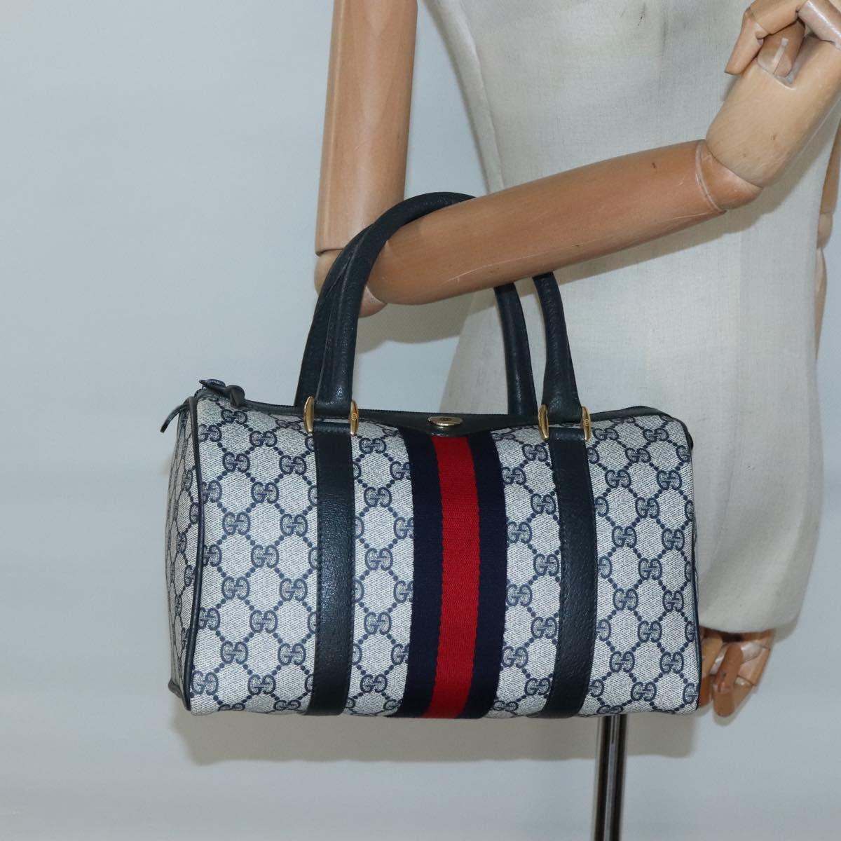 GUCCI GG Supreme Sherry Line Boston Bag PVC Navy Red gold 69 02 006 Auth 138326