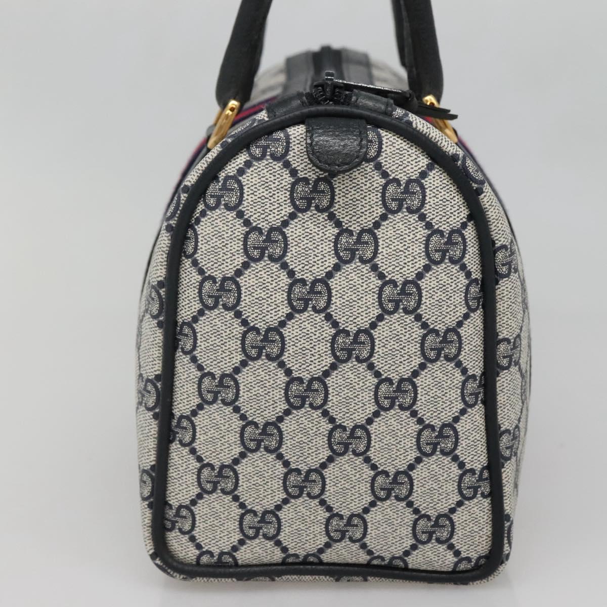 GUCCI GG Supreme Sherry Line Boston Bag PVC Navy Red gold 69 02 006 Auth 138326