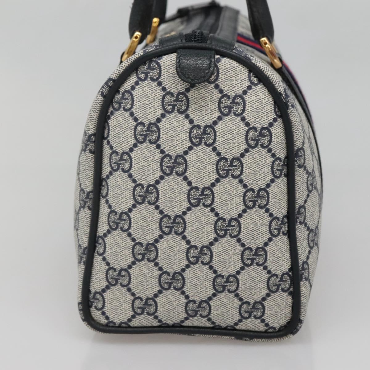 GUCCI GG Supreme Sherry Line Boston Bag PVC Navy Red gold 69 02 006 Auth 138326