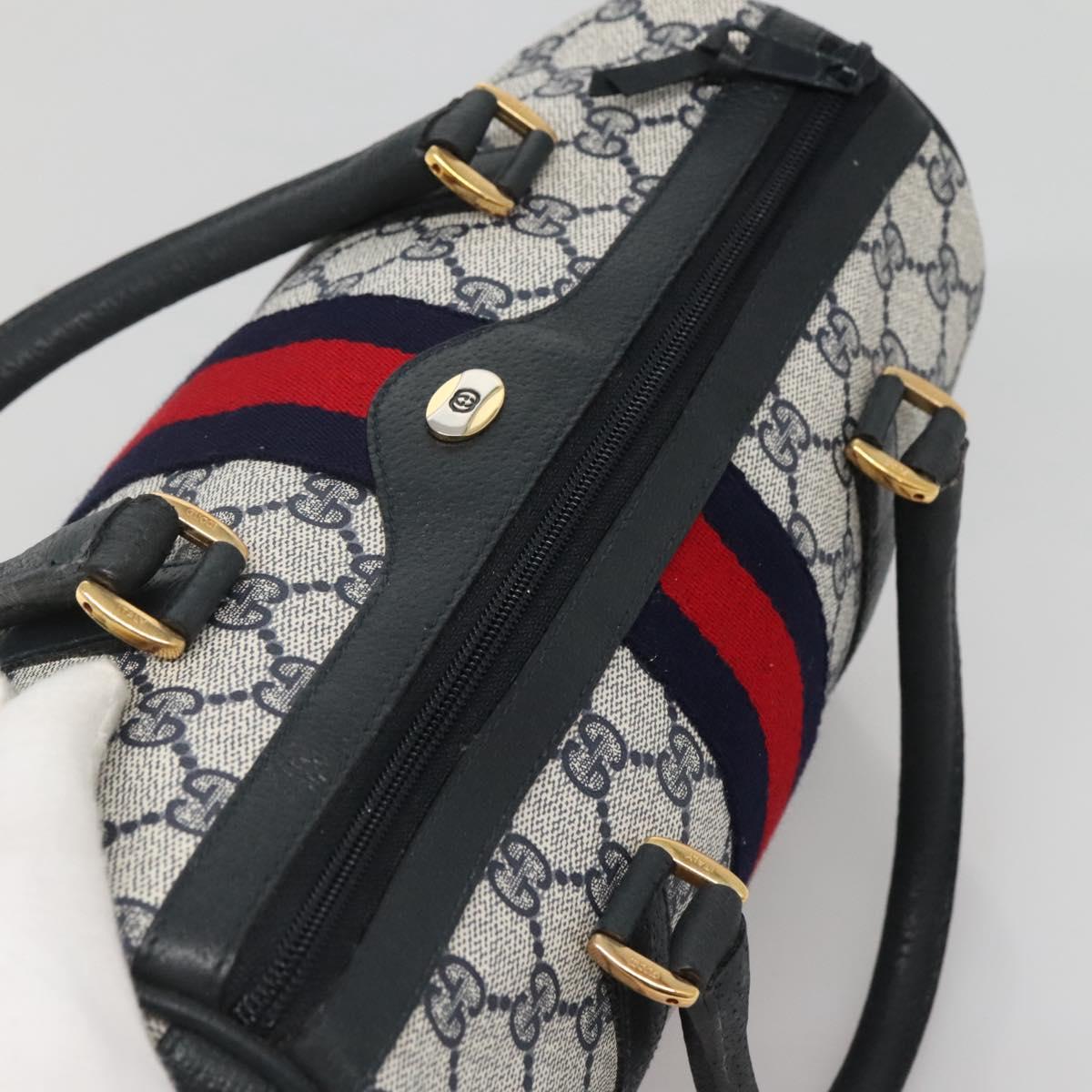 GUCCI GG Supreme Sherry Line Boston Bag PVC Navy Red gold 69 02 006 Auth 138326