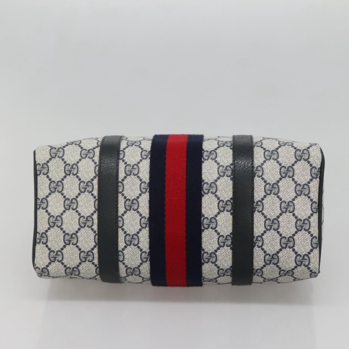 GUCCI GG Supreme Sherry Line Boston Bag PVC Navy Red gold 69 02 006 Auth 138326