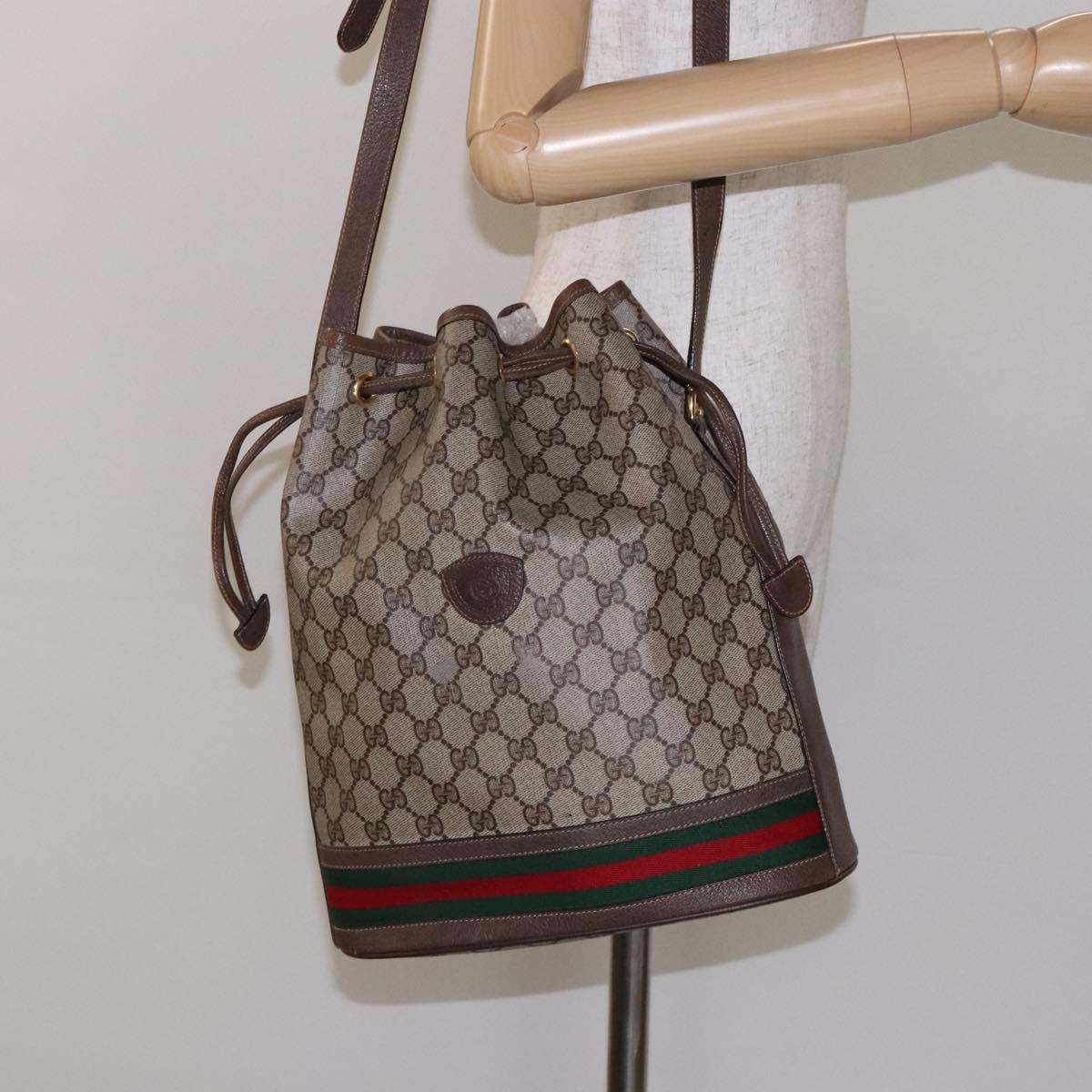 GUCCI GG Supreme Web Sherry Line Shoulder Bag PVC Beige 001 084 0850 Auth 138327