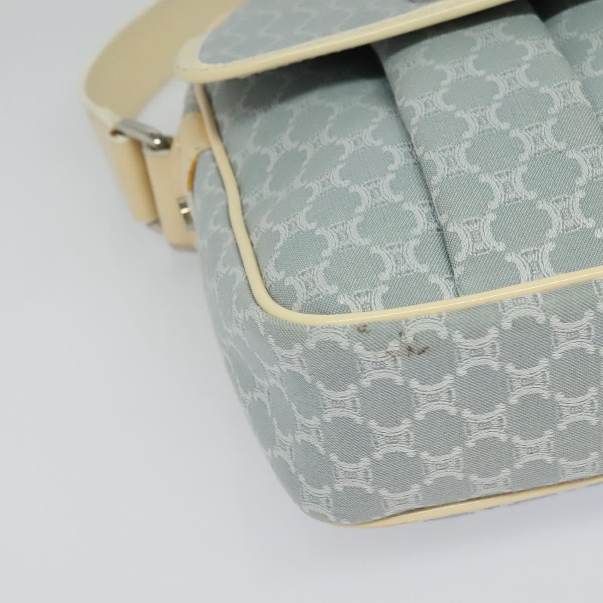 CELINE Macadam Canvas Shoulder Bag Light Blue Silver Auth 138328