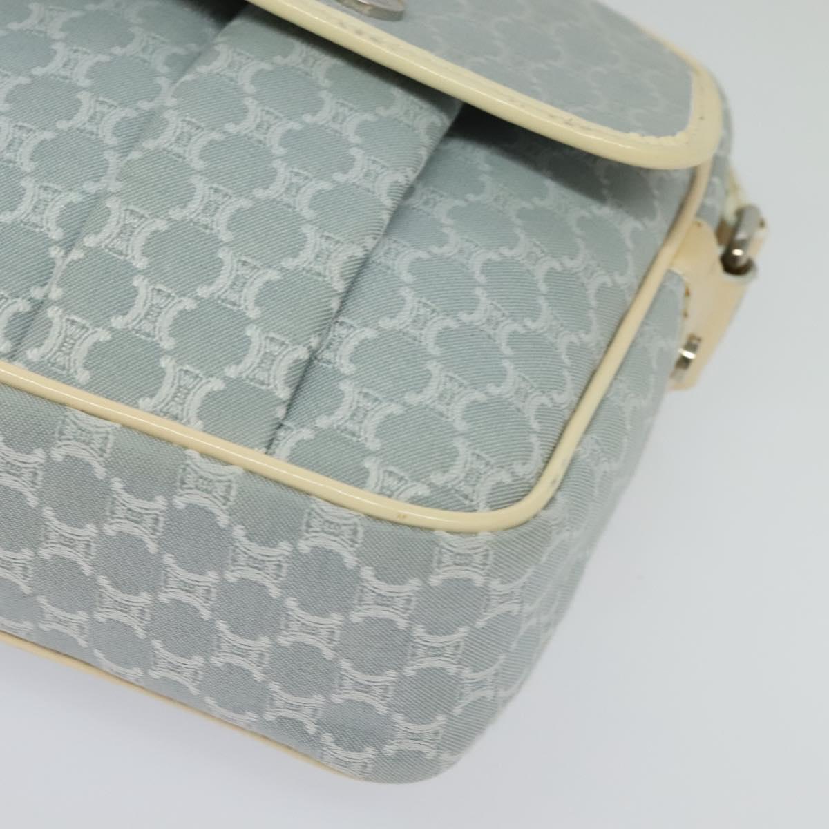CELINE Macadam Canvas Shoulder Bag Light Blue Silver Auth 138328