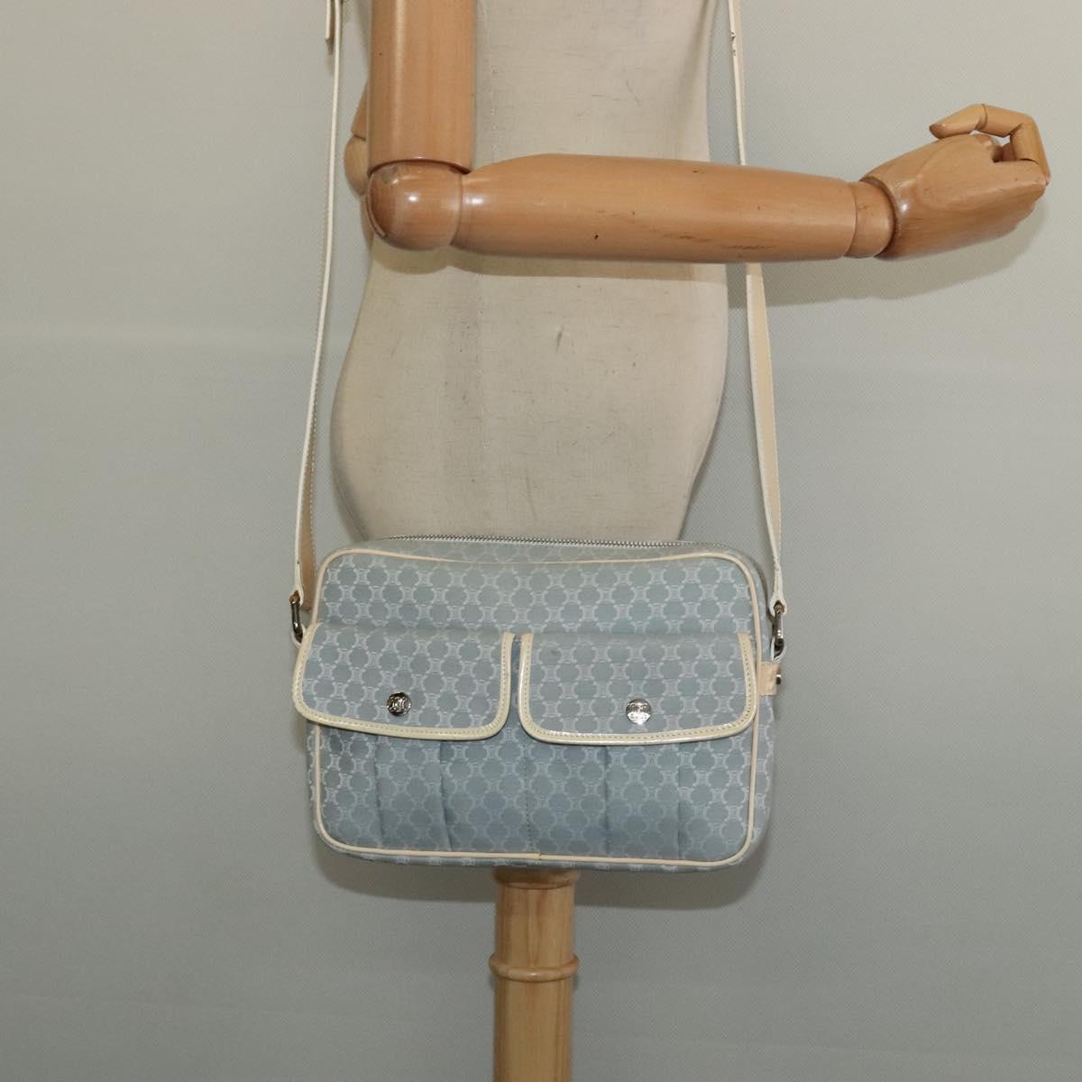 CELINE Macadam Canvas Shoulder Bag Light Blue Silver Auth 138328