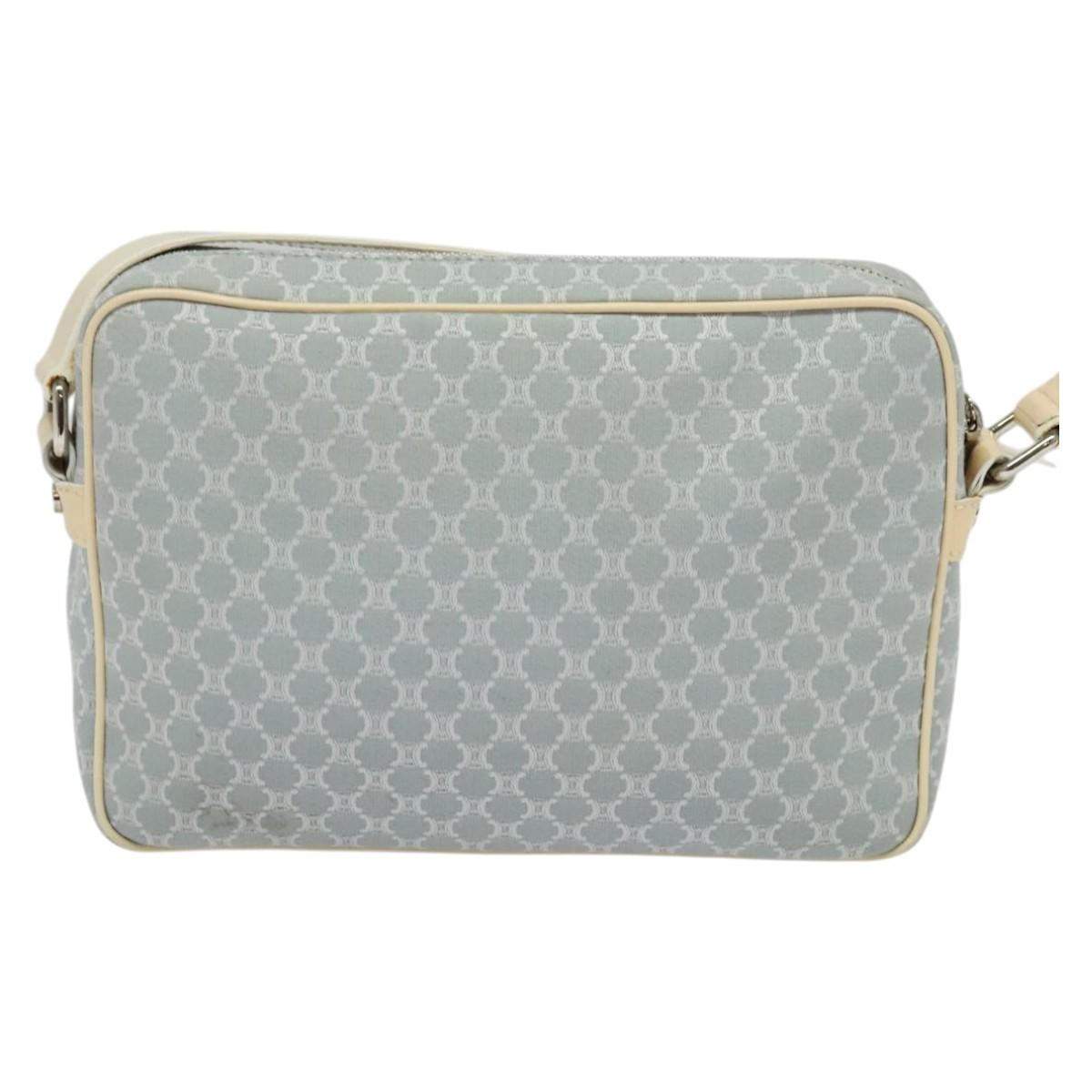 CELINE Macadam Canvas Shoulder Bag Light Blue Silver Auth 138328