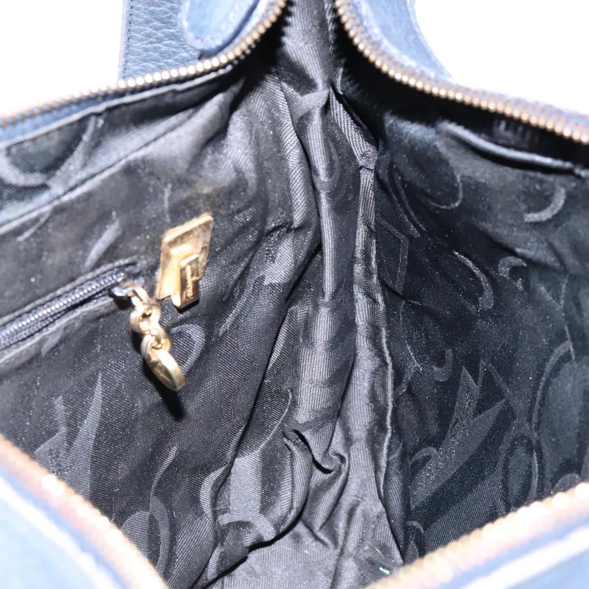 Salvatore Ferragamo Gancini Shoulder Bag Leather Navy Gold Auth 138329