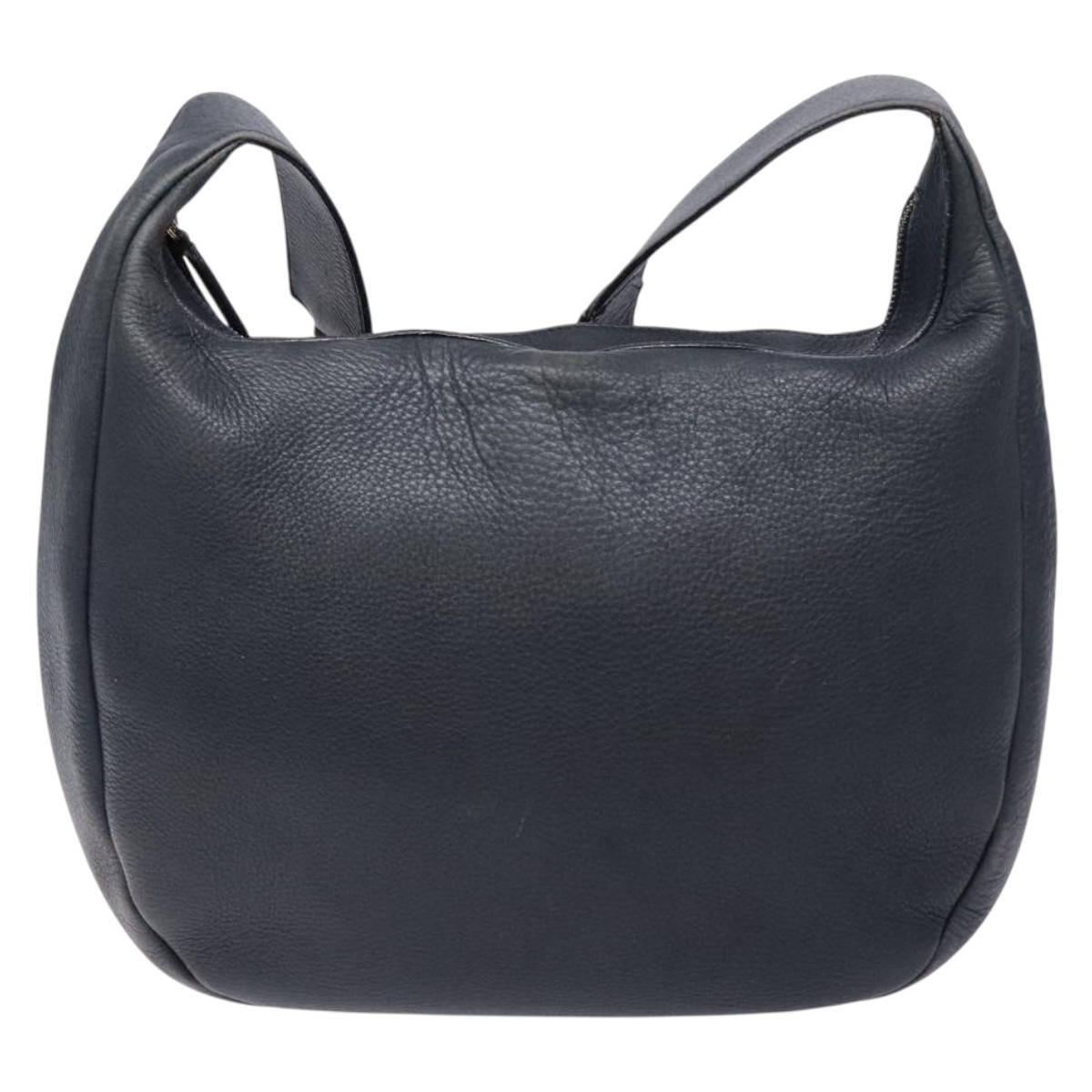 Salvatore Ferragamo Gancini Shoulder Bag Leather Navy Gold Auth 138329