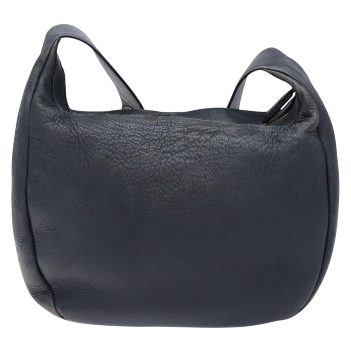 Salvatore Ferragamo Gancini Shoulder Bag Leather Navy Gold Auth 138329