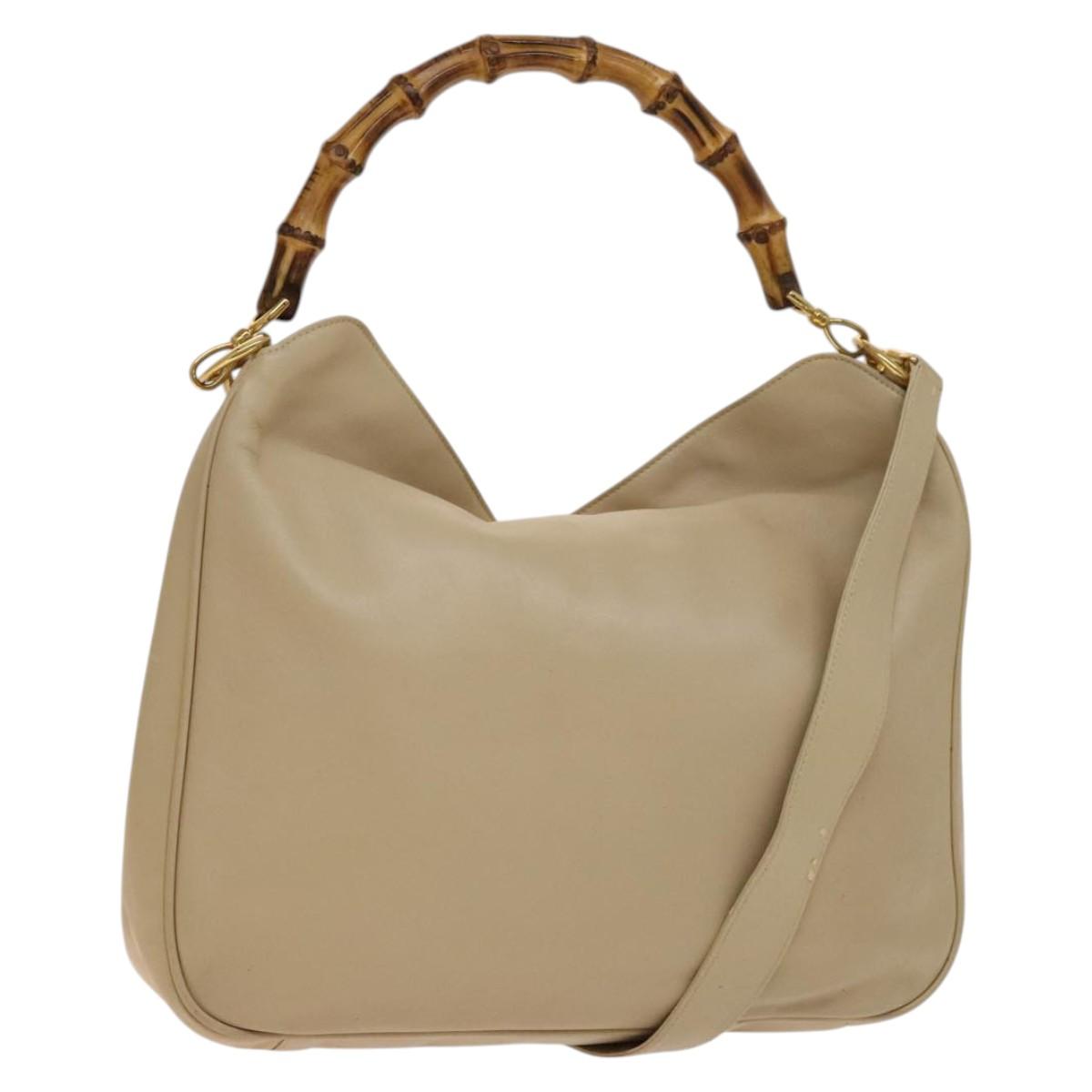 GUCCI Bamboo Shoulder Bag Leather 2way Beige Gold 001 2113 1577 Auth 138340