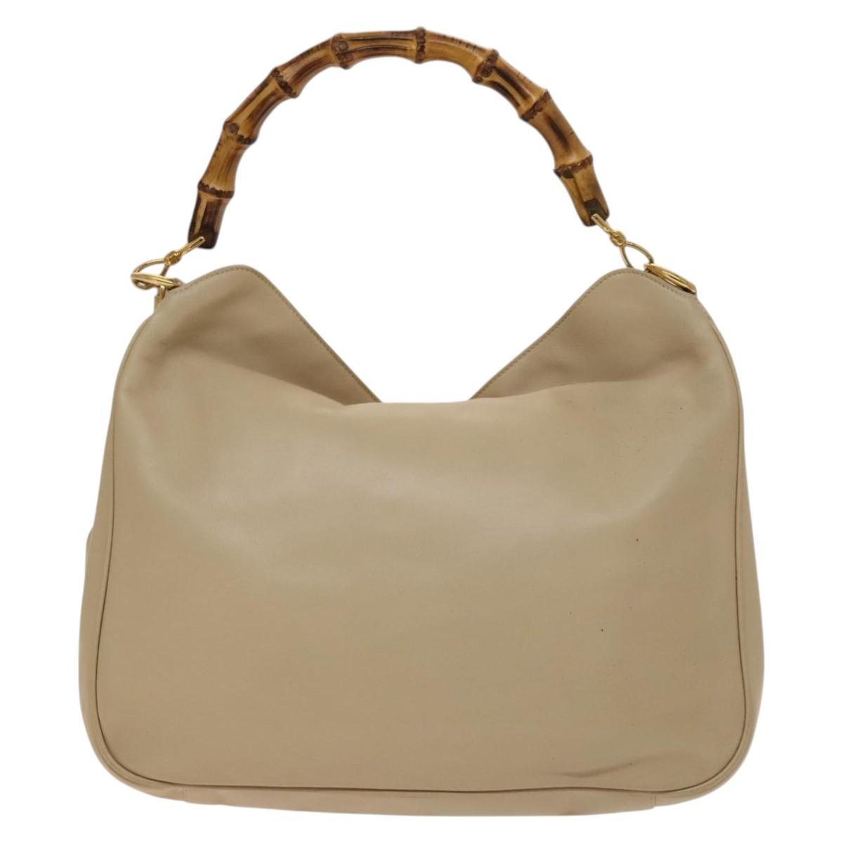 GUCCI Bamboo Shoulder Bag Leather 2way Beige Gold 001 2113 1577 Auth 138340