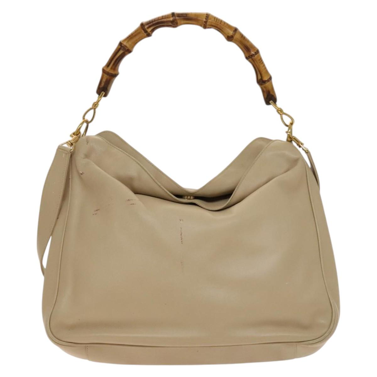 GUCCI Bamboo Shoulder Bag Leather 2way Beige Gold 001 2113 1577 Auth 138340