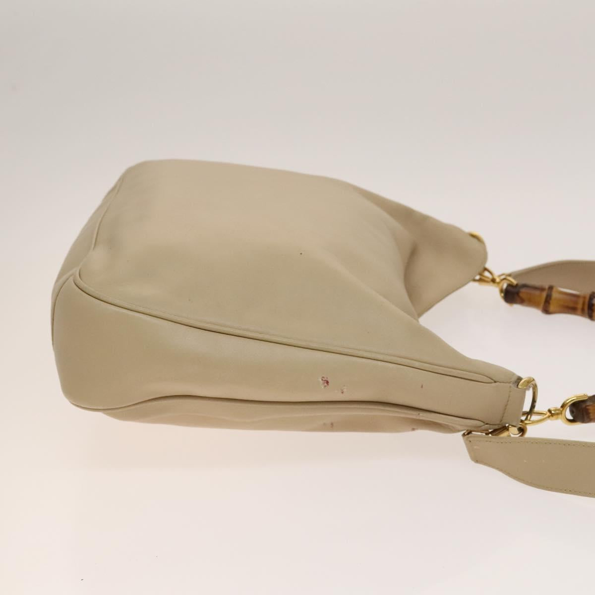GUCCI Bamboo Shoulder Bag Leather 2way Beige Gold 001 2113 1577 Auth 138340
