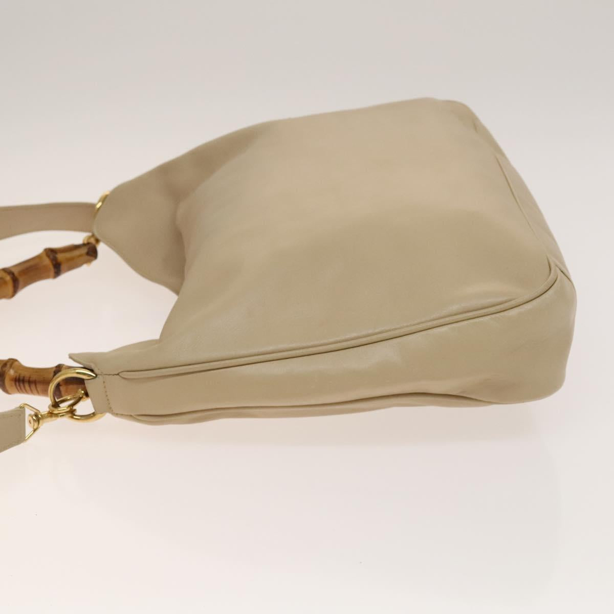 GUCCI Bamboo Shoulder Bag Leather 2way Beige Gold 001 2113 1577 Auth 138340